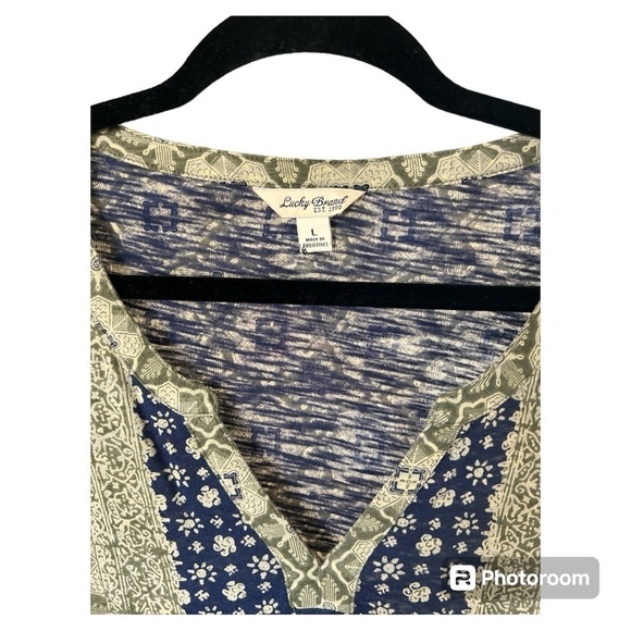 Lucky Brand Geo Printed Peasant Top With 3/4
Sleeves in green and blue - Large - Picture 3 of 5